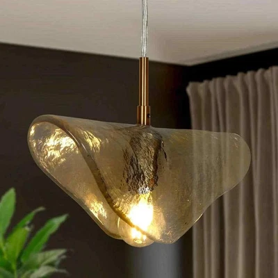 UOLFIN Island Pendant Brass Gold Hanging Pendant light with Textured Glass Shade - Image 1 of 3