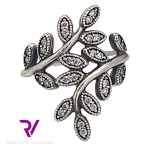 Pandora Sparkling Leaves CZ Sterling Silver Ring Ale Size 5 - Picture 1 of 7