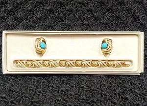 Vintage Avon Bird Of Paradise Faux Turquoise Cabochon Bracelet Earrings Set... - Picture 1 of 13