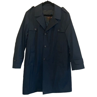 Vintage Botany 500 40R Navy Trenchcoat Plaid Wool Liner USA Beltless Style Sz 40 - Image 1 of 4