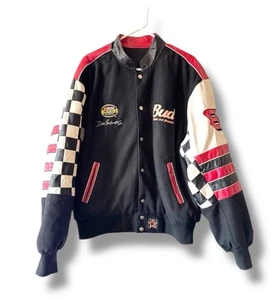Chaqueta De Colección Budweiser Dale Earnhardt Jr Para Hombre’s L Cuero Negro Lana Bombardero Persecución - Imagen 1 de 12
