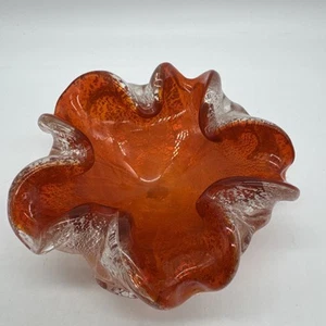 Vintage Murano Orange Silver Blown Glass Bowl Ashtray 1960’s - Picture 1 of 11
