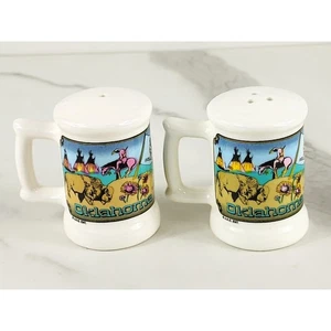 Oklahoma Salt & Pepper Shakers Souvenir 2 1/2" Mug Shaped Porcelain 80's Vintage - Picture 1 of 13