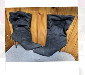 💜💜💜 ZARA Denim Blue Pointy Toe Stiletto Heels Ankle Boots Size 39 Or 9 - Picture 1 of 24