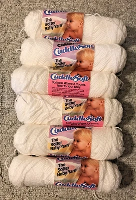 Lote de 6 madejas blancas #2801 mezcla acrílica vintage Caron Cuddle suave hilo bebé Foto 1 de 4