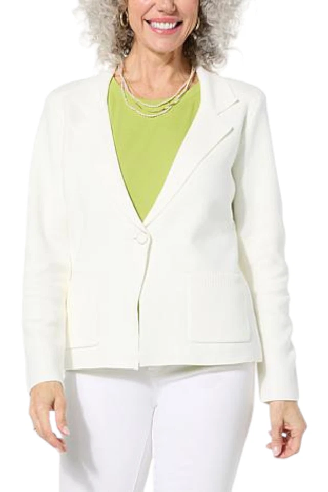 Jaclyn Smith Women's Sweater Knit Blazer Egret - Image 1 of 1