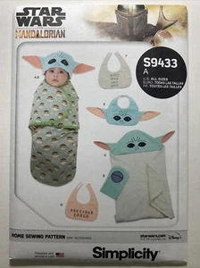 Simplicity Sewing Pattern S9433 Baby Star Wars Mandalorian Bib Swaddle Hat UNCUT - Picture 1 of 4
