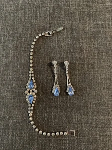 Blau / Silberfarbene Strass Kristall OHRRINGE und ARMBAND Schmuckset - Bild 1 von 8