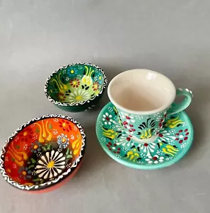 Handbemaltes Keramik Kaffeetasse und Schüssel Set, perfektes Geschenk für Kaffeeliebhaber - Bild 1 von 8