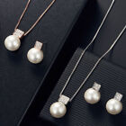 Fashion Square Diamond Pearl Pendant Necklace Earrings Women Jewelry Set .cf