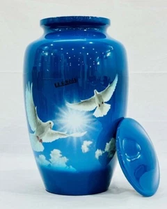 Adult Aluminum Cremation Urn for Ashes - Sky Blue with White Dove  Nautical Cre - Picture 1 of 5