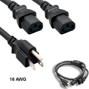 10ft Black AC Power Y-Cable Cord NEMA5-15P to 2x IEC60320 C13 16AWG 13A/125V SJT - Picture 1 of 1