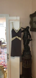G COUTURE BROWN DRESS WITH GOLD FAUX LEATHER TRIM size L - Picture 1 of 7