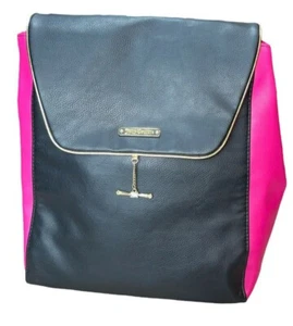 Y2K Juicy Couture Black & Hot Pink Faux Leather Travel Backpack Bag - Picture 1 of 10