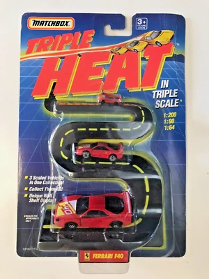 Matchbox Triple Heat Ferrari F40 Diecast Car Set New Sealed Package 3 Scales - Image 1 of 4