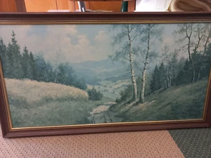 Landschaft Gemälde Wanderweg Birken Gerahmt - Bild 1 von 2