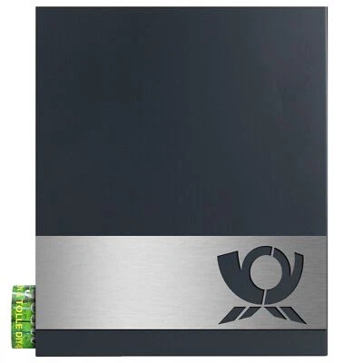 MOCAVI Box 111 Cassetta delle lettere antracite con scomparto per giornali, insegna in acciaio inox corno postale - Immagine 1 di 4