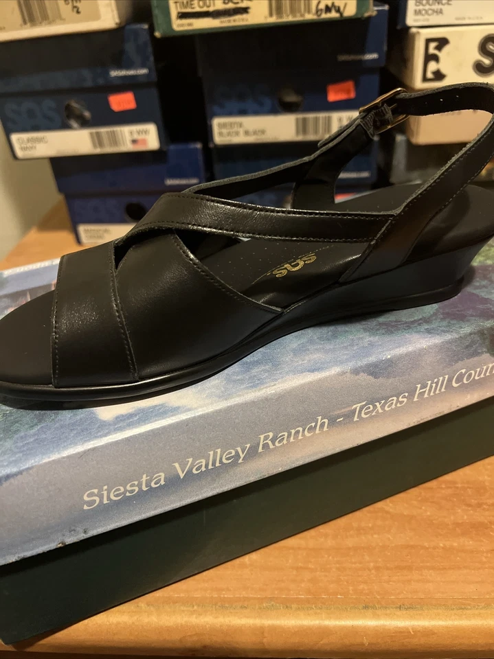Women's SAS Caress Wedge Slingback Sandal black Size 6 M