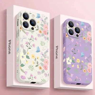 For iPhone 16 15 Pro Max 14 13 12 11 8 XR Silicone Flowers Slim Phone Case Cover - Image 1 of 4