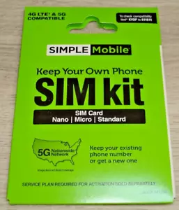NEW SEALED SIMPLE Mobile Keep Your Own Phone 3-in-1 Prepaid SIM ~Verizon Network - Picture 1 of 2