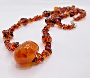 Tumbled Amber Gemstone Sterling Silver Clasp Necklace - Picture 1 of 6