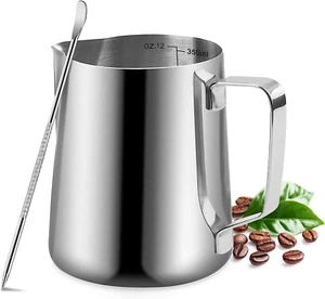 Milk Frothing Pitcher - 350Ml/600Ml Milk Frother Cup Stainless Steel Jug Steamin - Picture 1 of 12