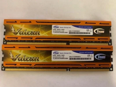 TEAM GROUP VULCAN 8GB (2X4GB) DDR3-1600MHz PC3-12800 1.5V TLAD34G1600HC9BK - Image 1 of 2