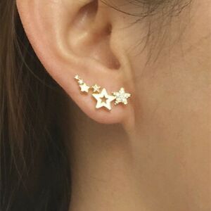 Women Cuff Earrings Ear Wrap Crystal Star Ear Climber Studs Party Jewelry AU
