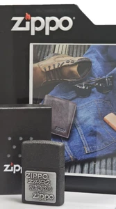 Zippo Windproof Lighter Black Crackle Pewter Or Brass Emblem GIFT collector - Picture 1 of 13