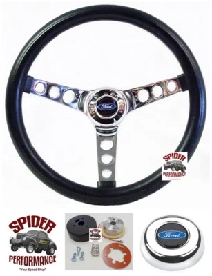 1961-1964 Ford F-100 F-250 F-350 steering wheel BLUE OVAL 13 1/2" CLASSIC CHROME - Image 1 of 4