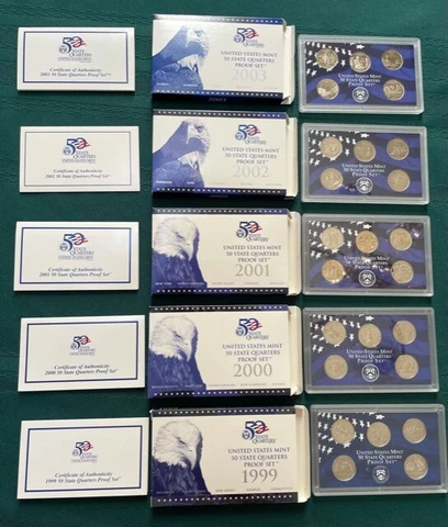 United States Mint 50 State Quarters Proof Set from 1999 - 2003 NEW w/COAs Cover