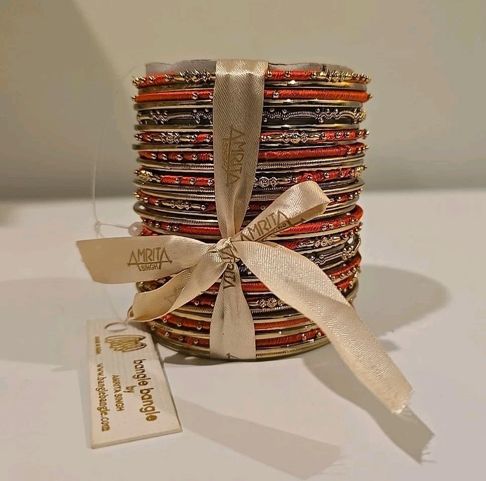 Amrita Singh Brazalete Brazalete Indio Conjunto de Pulseras Étnicas Oro Naranja Foto 1 de 4