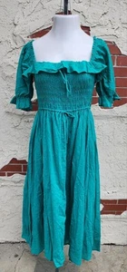 New LARGE Boho Cottagecore Retro Peasant Prairie Renaissance Teal Midi Dress - Picture 1 of 20