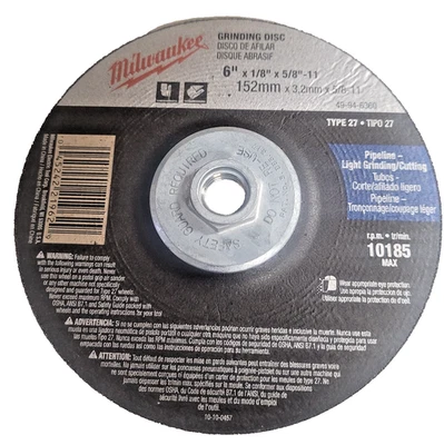 Milwaukee 49-94-6360 6" X 1/8" X 5/8"-11 Disco de molienda Tipo 27 LOTE DE 5 Foto 1 de 4