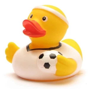 Jugador de fútbol con balón de fútbol de goma Ducky grande - Jeep Ducking ENVÍO RÁPIDO A EE. UU. - Imagen 1 de 3