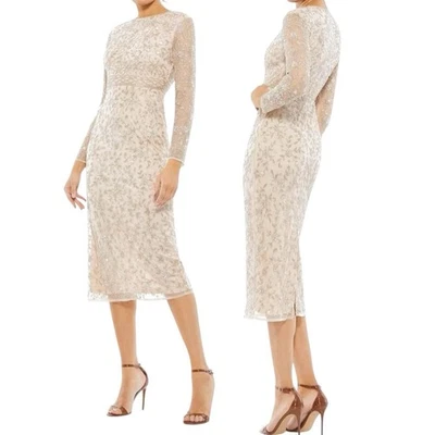 NWOT Mac Duggal Copper Sequin Ivory Silver Long Sleeves Cocktail Dress sz 8 - Image 1 of 4