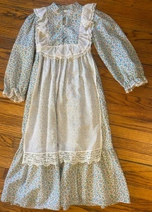 Vintage Prärie Bauern gefüttertes Kleid Kleinkind Mädchen 2T Nannette blau creme Blumen - Bild 1 von 9
