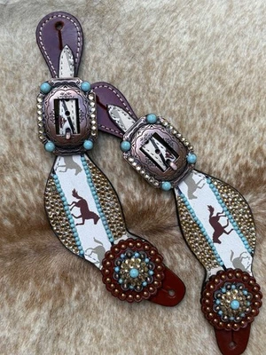 Par de correas Western Spur de cuero de grano superior para dama con brillo Foto 1 de 4