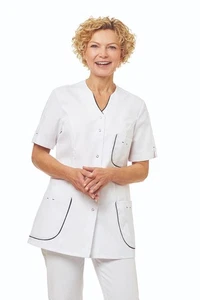 Leiber Damen Kasack Druckknopf weiß marine weiss Kittel 08/2739 Praxis - Bild 1 von 1