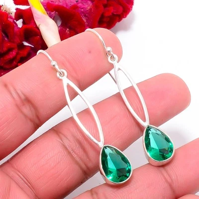 Pendiente de plata de ley 925 hecho a mano con diopsido cromado 2,15 Sku2, regalo de Navidad Foto 1 de 4