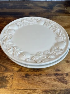 Pier 1 Pomegranate 8.5" White salad Plates Pear Grapes Fruit Italy Set Of 2 - Picture 1 of 7