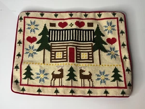 NEW DEFECT on BACK Wool Needlepoint Pillow Cover Fair Isle Cabin Woodland 12x16 - Picture 1 of 4