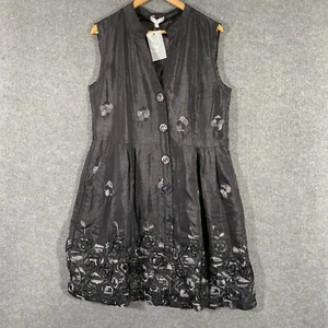 Orientique Dress Womens 16 Black White Coat Vest Monochrome Flowers Midi NEW - Picture 1 of 16