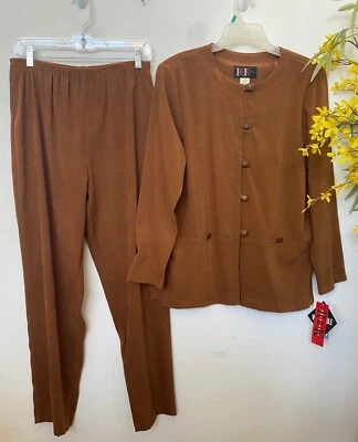 全新带标签 R & K Originals 女式 Pecan 棕色涤纶混纺裤子套装 10 码 — 第 1/4 张图片