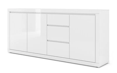Commode Bello Bianco IV Buffet haut avec 3 étagères et 3 tiroirs blanc brillant - Photo 1/4