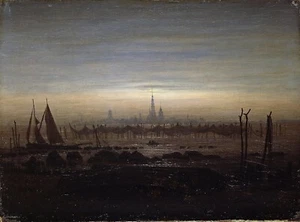 TIME4BILD Caspar David Friedrich Greifswald en Moonli impresión lienzo imagen 120x80cm - Imagen 1 de 4