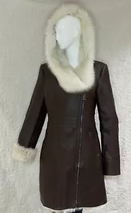 Women Sheepskin Shearling Leather Toscana Brown long Hood coat Jacket XS-5XL - Picture 1 of 7