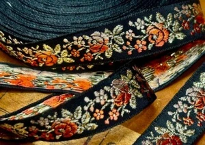 vintage silk embroidered 1940s jacquard ribbon 3/4" trim 1yd made in France - Picture 1 of 3
