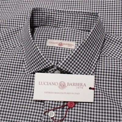 Luciano Barbera NWT Casual Button Down Shirt Size M in Gray Check 100% Cotton - Image 1 of 4