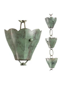 Good Directions Blue Verde Copper 13 Cup Extra Lg Tulip Rain Chain/Gutter Clip - Picture 1 of 6